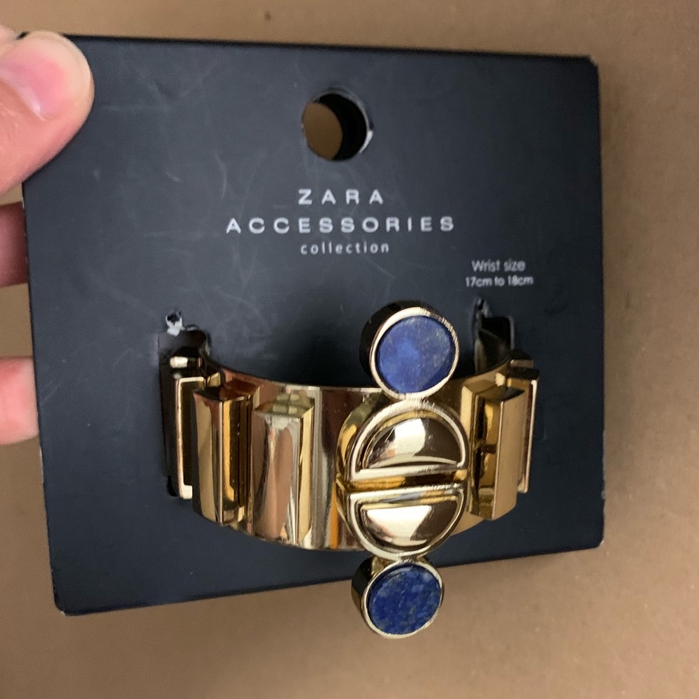 Zara gold blue cuff bracelet bangle